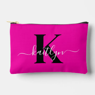 Moderne Heißrosa Schwarze Schrift Monogramm Zubehörtasche