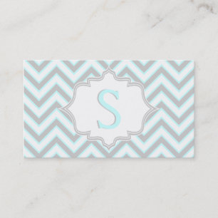 Moderne hellblaue, graue Chevron-Monogramm Visitenkarte