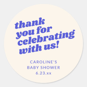 Moderne hellblaue Retro-Baby-Shower-Dankeschön Runder Aufkleber