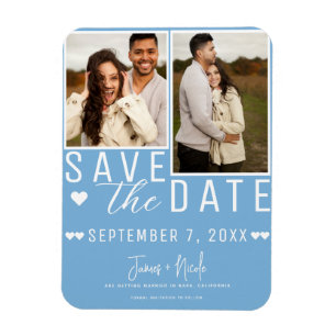 Moderne hellblaue Save the Date 2-Foto-Hochzeit Magnet