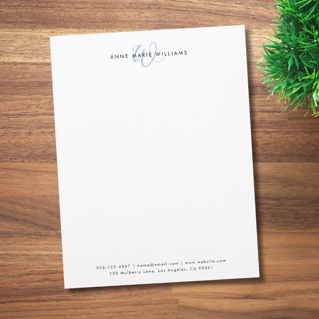 Moderne hellblaue Schriftmonogramm Briefbogen (Von Creator hochgeladen)