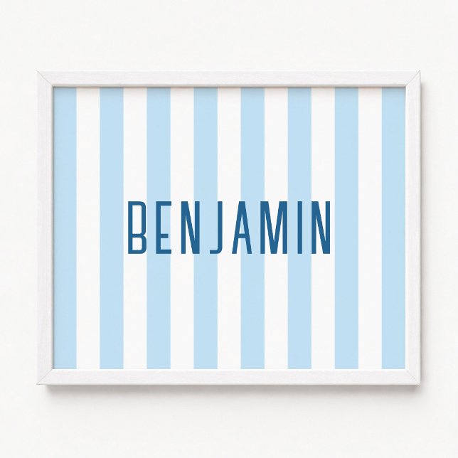 Moderne hellblaue und weiße gestreifte Name Poster (Modern Pale Blue and White Striped Name Poster)