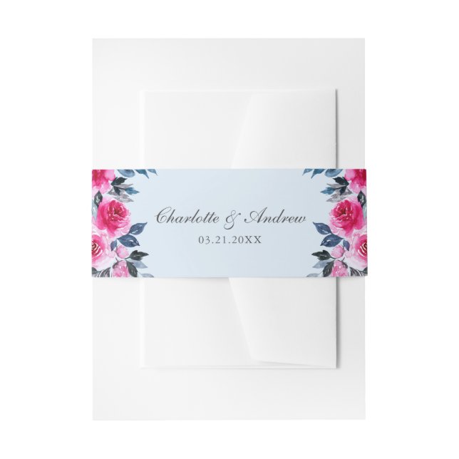 Moderne hellblaue Wasserfarbe Rosenhochzeit Einladungsbanderole (Vorderseite Beispiel)