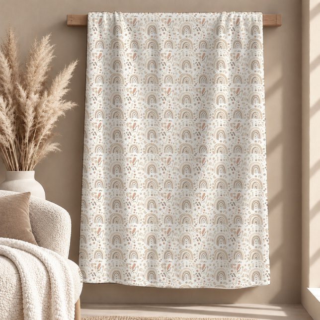 Moderne hellbraune beige Boho-Regenbogen-Decke Kun Fleecedecke (Modern Light Brown Beige Boho Rainbow Blanket Art)