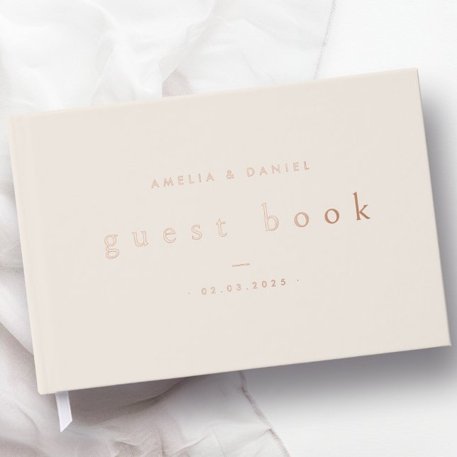 Moderne hellbraune Brautnamen und datieren echt Gästebuch (Modern light tan brown wedding names and date real foil guest book)