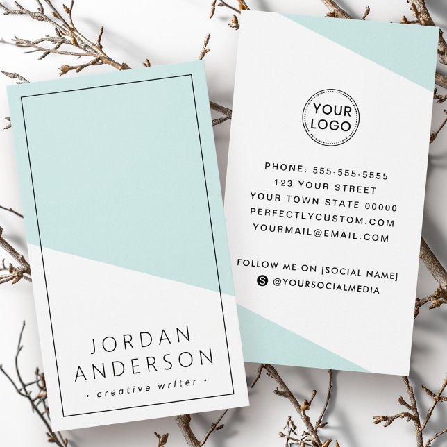 Moderne, helle, blaue, geometrische Visitenkarte (Modern light aqua blue geometric business card)
