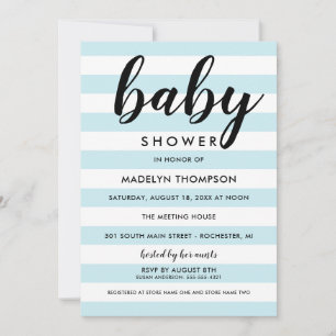 Moderne helle blaue Streifen Babydusche Einladung