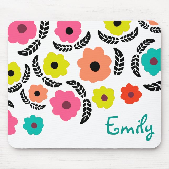 Moderne, helle Blume und Personalisiertes schwarze Mousepad (Vorne)