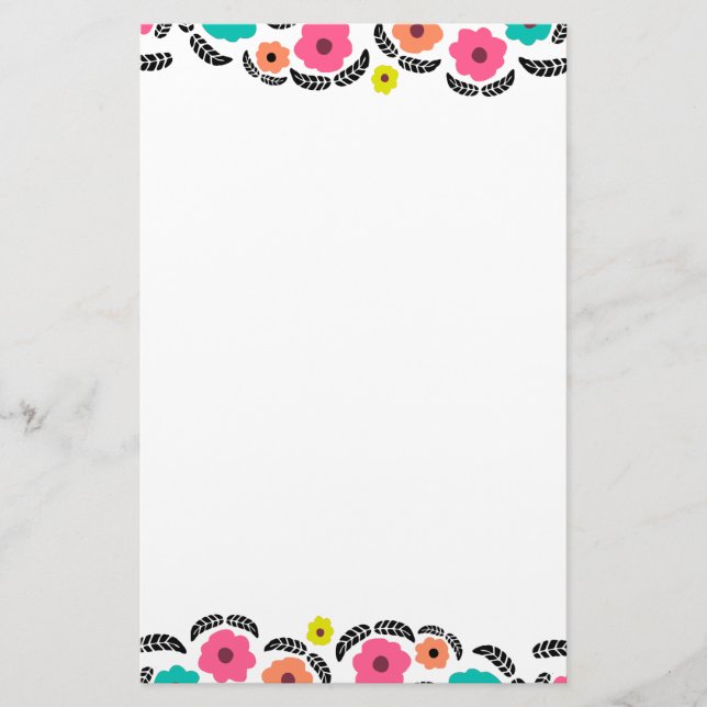 Moderne, helle Blume und schwarzes Leaf Briefpapier (Vorderseite)