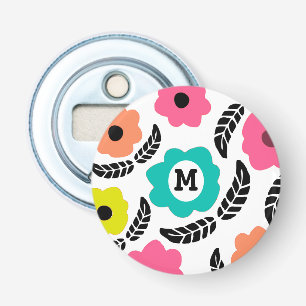 Moderne, helle Blume und Schwarzleder-Monogramm Flaschenöffner