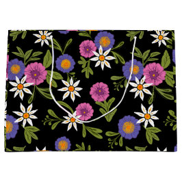 Moderne, helle Blumen auf schwarzem Hintergrund Ge Große Geschenktüte