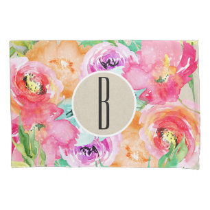 Moderne helle bunte florale Watercolor Kraft Kissenbezug