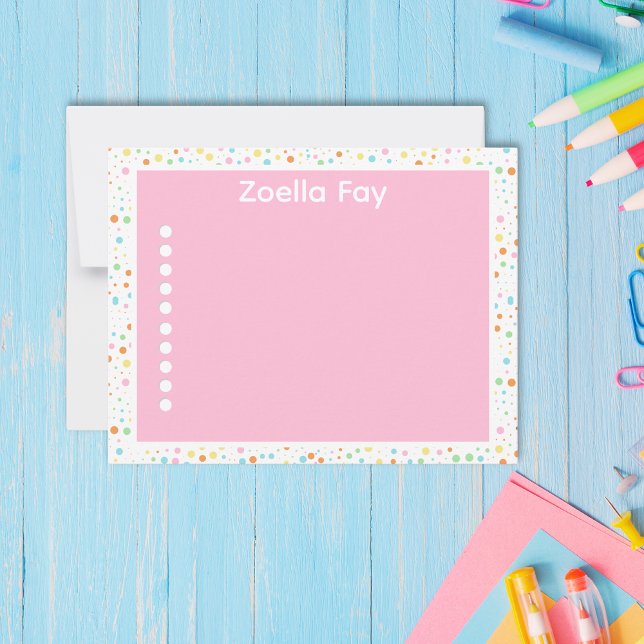 Moderne, helle Farben Konfetti Dot Note Card Mitteilungskarte (Colorful Polka Dot Pink Custom Back-to-School Note Card)