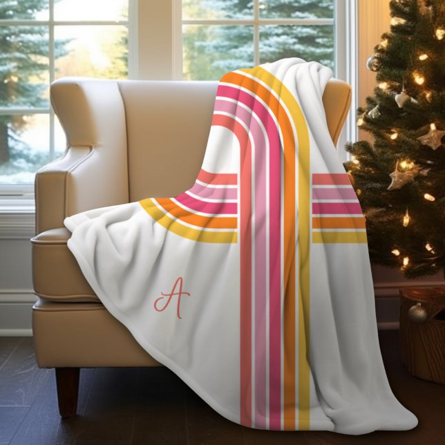 Moderne, helle Farben - Muster der Streifen Sherpadecke (Snuggle up with a brightly colored sherpa blanket personalized with your monogram initial.
)