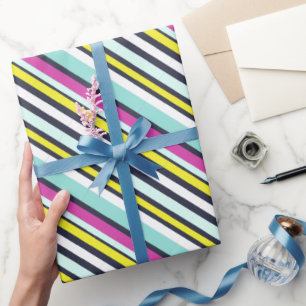 Moderne helle farbenfrohe diagonale Streifenmuster Geschenkpapier