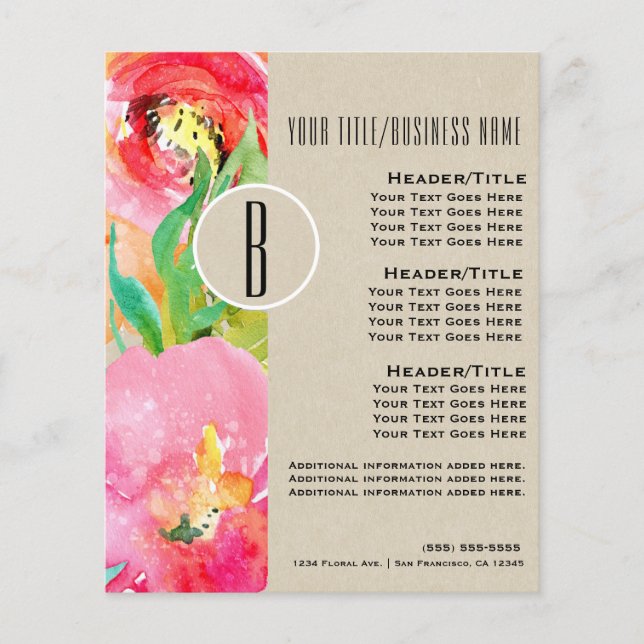Moderne Helle Farbige Florale Wasserfarbe Flyer (Vorne)