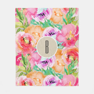 Moderne Helle Farbige Florale Wasserfarbe Kraft Fleecedecke