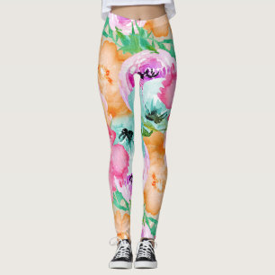 Moderne Helle Farbige Frühlingsblumen Wasserfarben Leggings