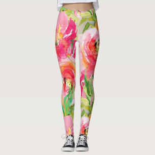 Moderne Helle Farbige Rustikale Florale Wasserfarb Leggings