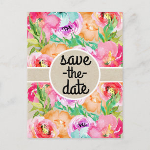 Moderne helle florale braune Kraft Save-the-Date-K Ankündigungspostkarte