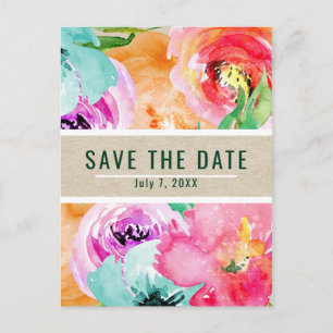 Moderne helle florale Wasserfarbe Save the Date Ankündigungspostkarte