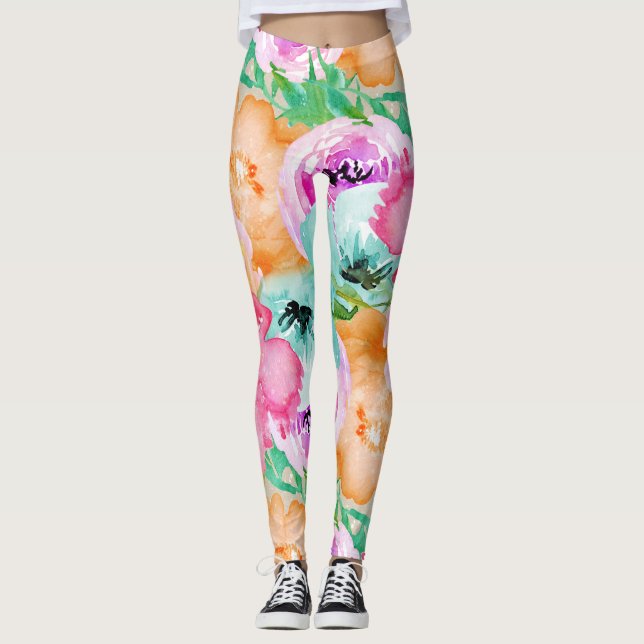Moderne, helle Frühlingsflora Leggings (Vorderseite)
