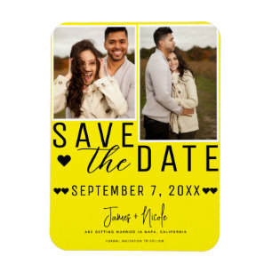 Moderne Helle Gelbe Save the Date 2 Foto Hochzeit Magnet