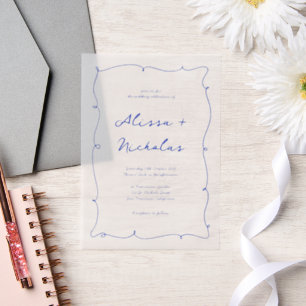 Moderne helle Hand Drawn Blue Border Wedding