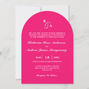 Moderne, helle, heiße rosa Monogramm Arch Bold Wed Einladung