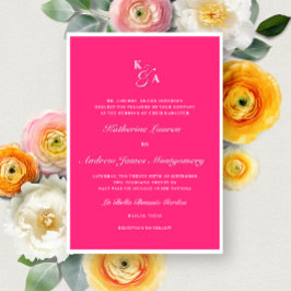 Moderne, helle, heiße rosa Monogramm - feierliche Einladung