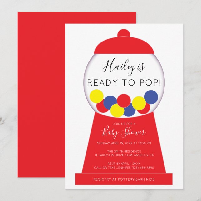 Moderne, helle, neutrale Gumball-Babydusche Einladung (Vorne/Hinten)