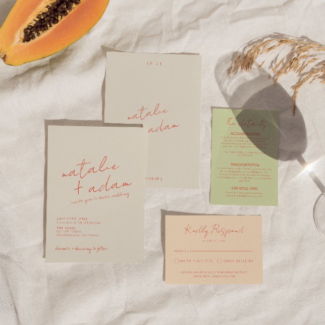 Moderne helle Orange Retro Fun Whimsical Wedding Einladung (Von Creator hochgeladen)