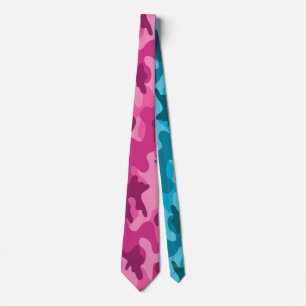 Moderne Helle Pink Blaue Camo, Monogramm Anfangsbu Krawatte