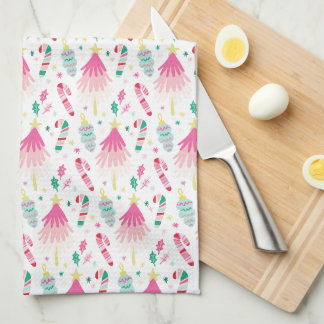 Moderne Helle Rosa Whimsical Weihnachten Geschirrtuch