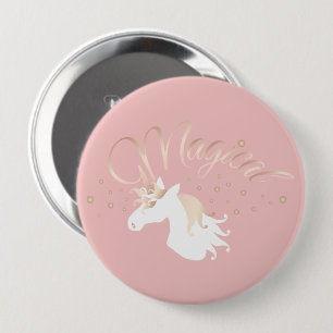 Moderne helle Rose Rosa Weißes magisches Einhorn Button