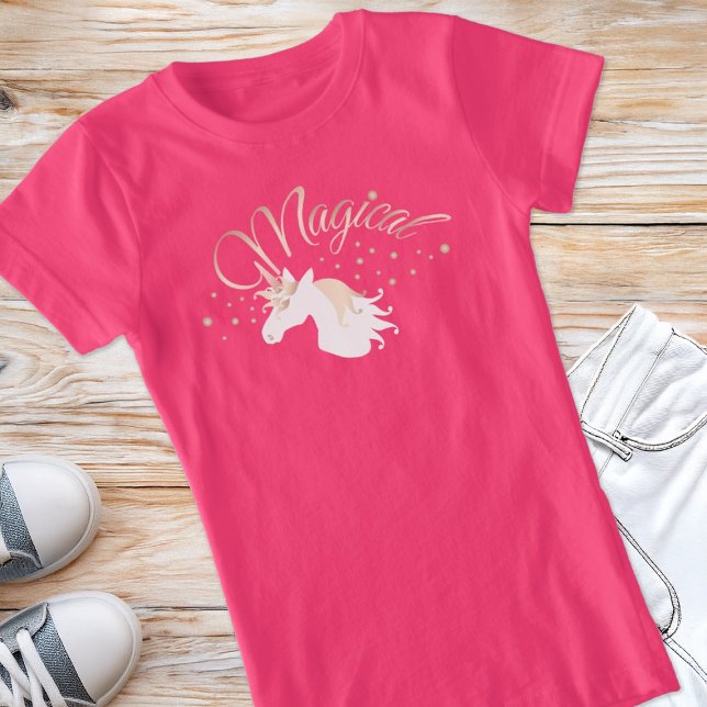 Moderne helle Rose Rosa Weißes magisches Einhorn T-Shirt (Von Creator hochgeladen)