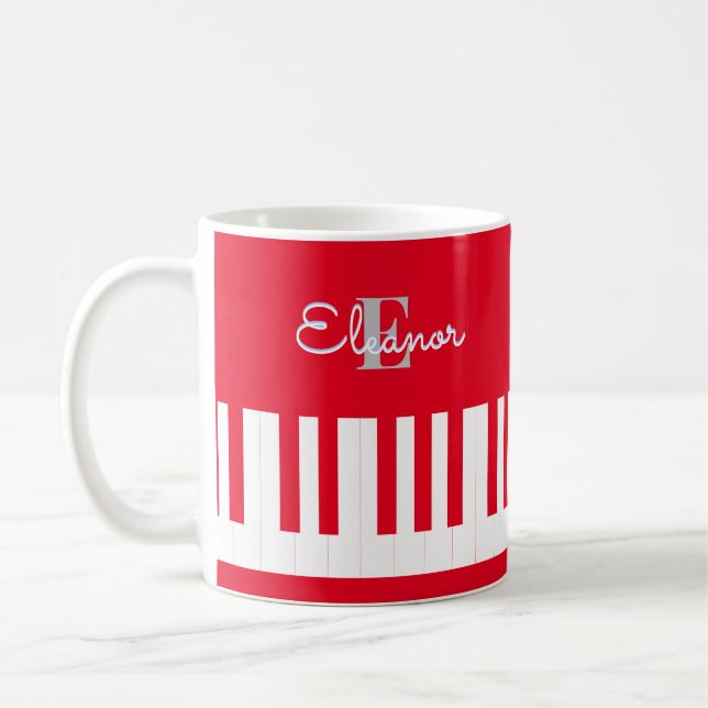 Moderne, helle Rote Klaviertasten Mit Monogramm Kaffeetasse (Links)