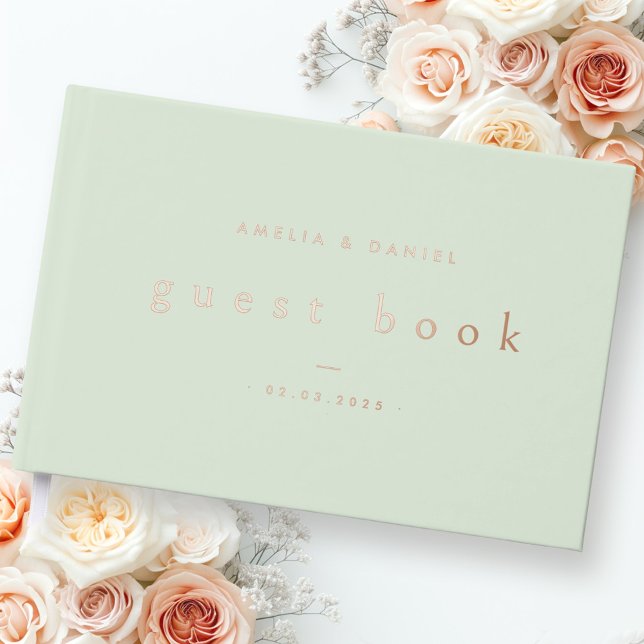 Moderne helle Salbei-grüne Hochzeitsnamen datieren Gästebuch (Modern light sage green wedding names date real foil guest book)