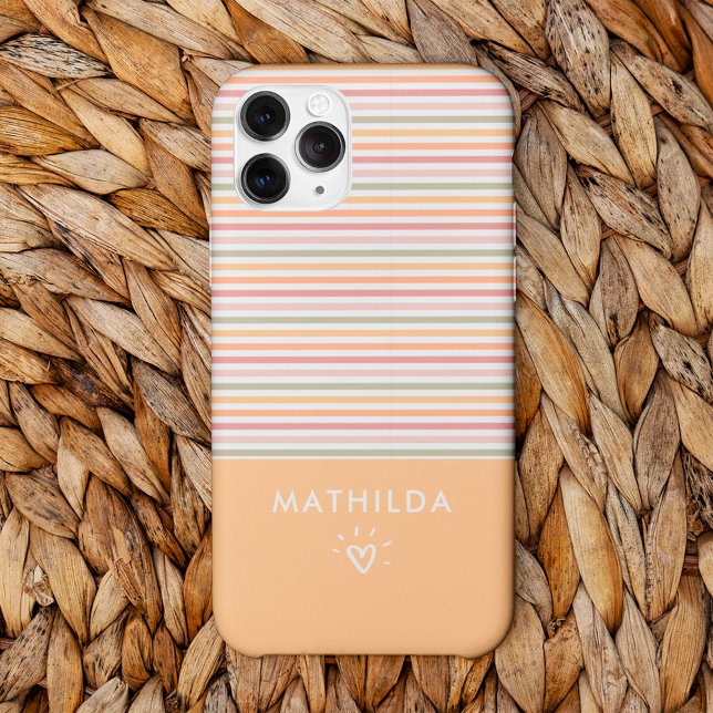 Moderne, helle Streifen Case-Mate iPhone Hülle (phone case with striped pattern and name)