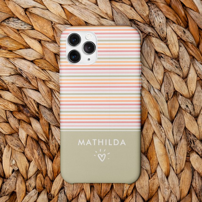 Moderne, helle Streifen Case-Mate iPhone Hülle (phone case with striped pattern and name)