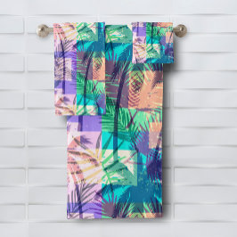 Moderne, helle tropische Palmen Muster Badhandtuch Set