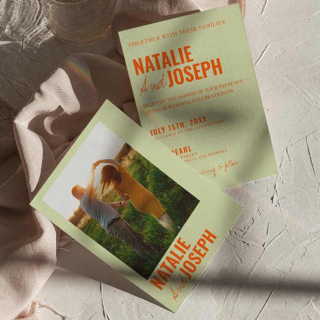 Moderne, helle und farbenfrohe Hochzeit des Fotos Einladung (Von Creator hochgeladen)