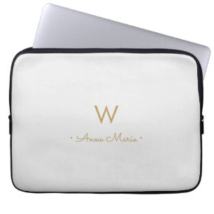 Moderne hellgraue goldene Schriftmonogramm Laptopschutzhülle