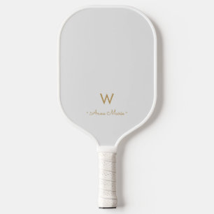 Moderne hellgraue goldene Schriftmonogramm Pickleball Schläger