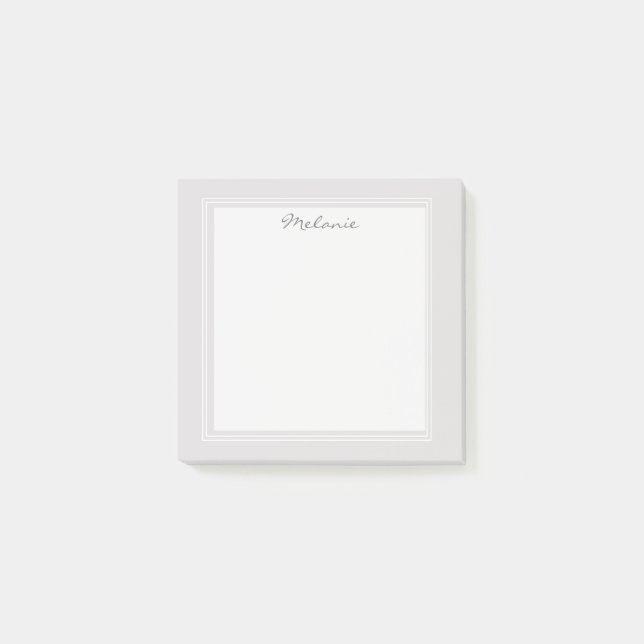 Moderne hellgraue silberweiße Umrandung Schrift Post-it Klebezettel (Vorderseite)