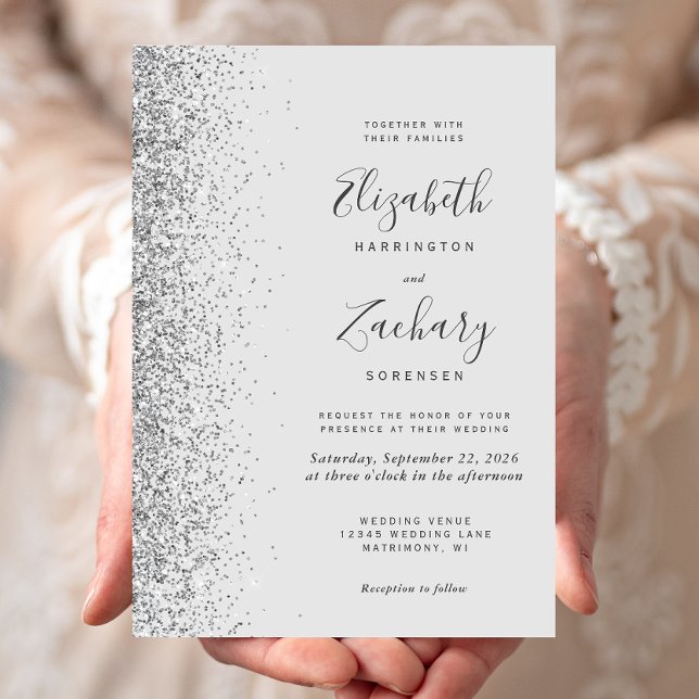 Moderne, hellgraue Silver Glitzer Edge Wedding Einladung (Von Creator hochgeladen)