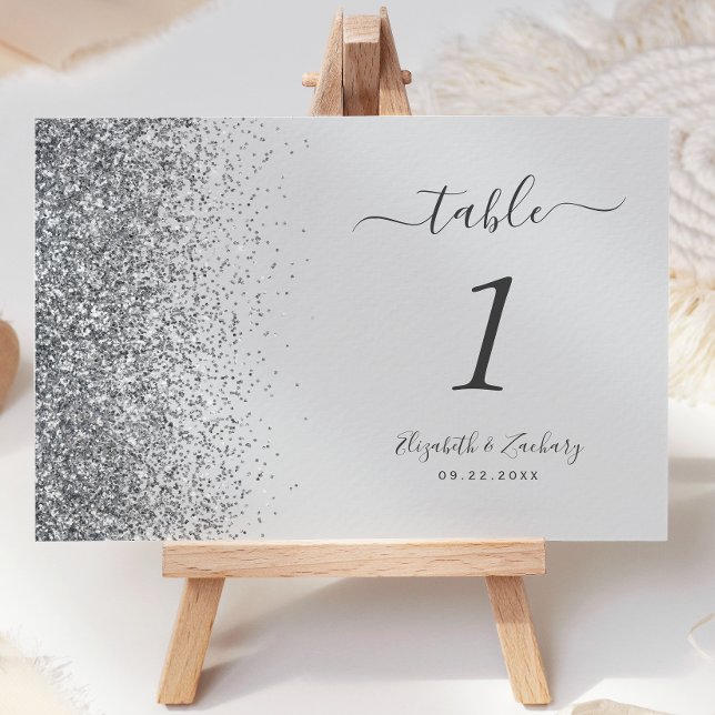 Moderne, hellgraue Silver Glitzer Edge Wedding Tischnummer (Von Creator hochgeladen)