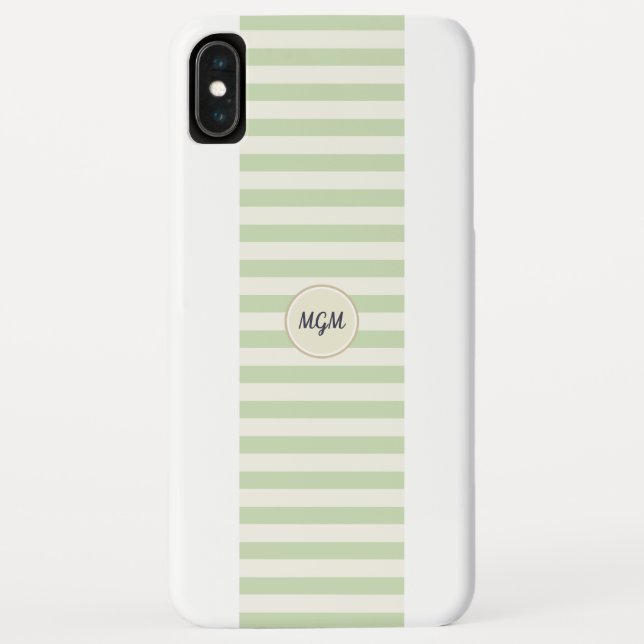 Moderne hellgrün-weiß gestreifte Monogramm Case-Mate iPhone Hülle (Rückseite)