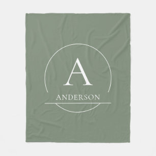 Moderne Hellgrüne Einfache Familienname Monogramm Fleecedecke
