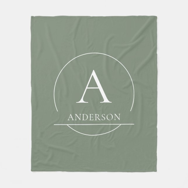 Moderne Hellgrüne Einfache Familienname Monogramm Fleecedecke (Vorderseite)